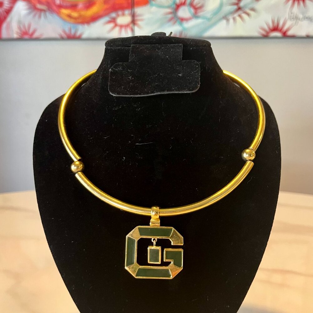 Vintage Givenchy Enamel G Necklace Gold Plated